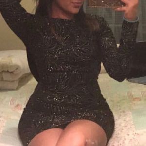 Black and Gold Mid Length Open Back Dress