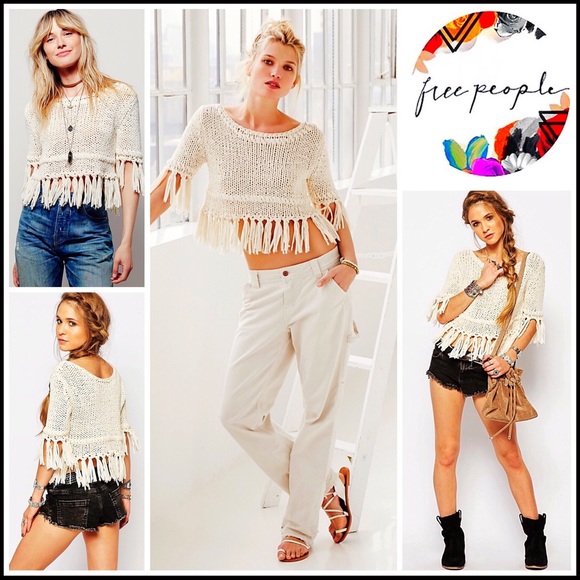FREE PEOPLE TASSEL FRINGE PULLOVER KNIT CROP TOP - Picture 8 of 8
