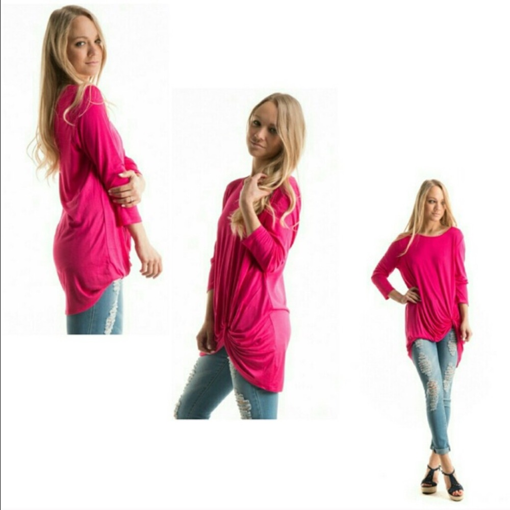 3/4 Side KnotTunic• Aqua or Fuchsia - Picture 5 of 7