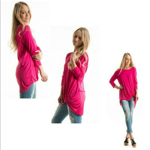 3/4 Side KnotTunic• Aqua or Fuchsia - Picture 5 of 7