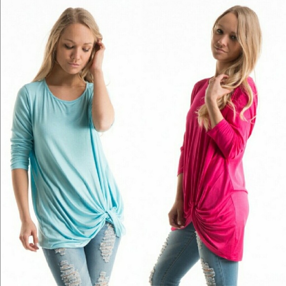 3/4 Side KnotTunic• Aqua or Fuchsia - Picture 2 of 7