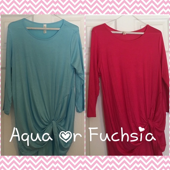 3/4 Side KnotTunic• Aqua or Fuchsia - Picture 3 of 7
