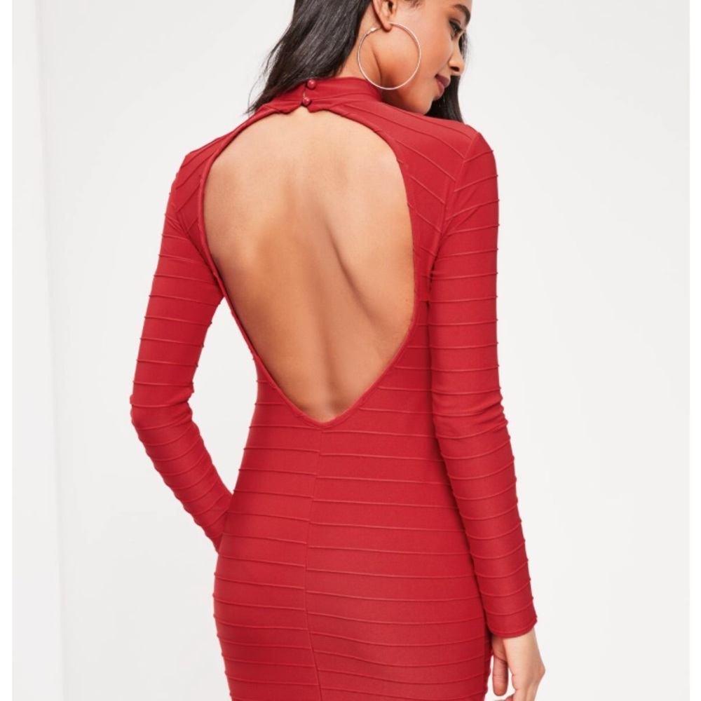 Sexy Red Longsleeve Backless dress