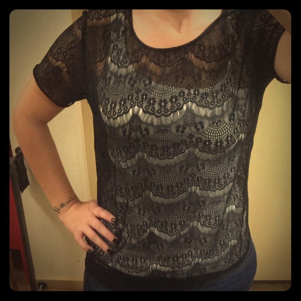 American Apparel Black Sheer Lace Top