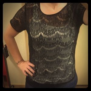 American Apparel Black Sheer Lace Top