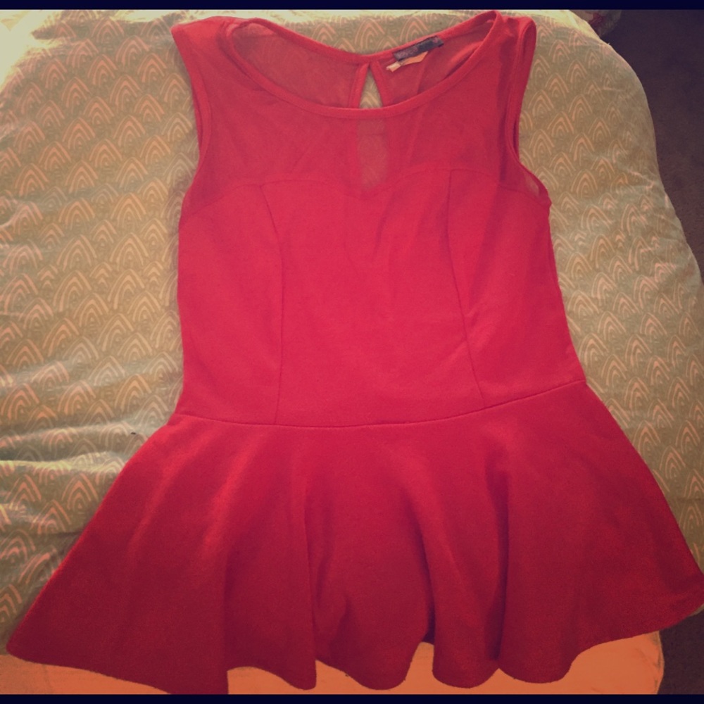 Coral peplum lace tank