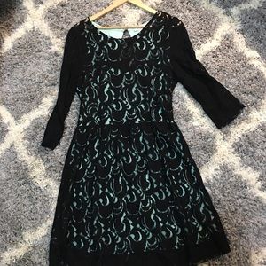 Black lace  dress with mint underlay.
