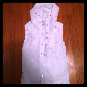 Armani Exchange XS white snap button hoodie vest