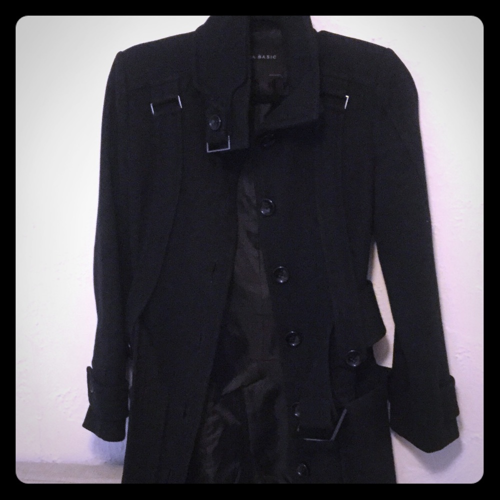 Zara black funnel neck coat- Great condition!