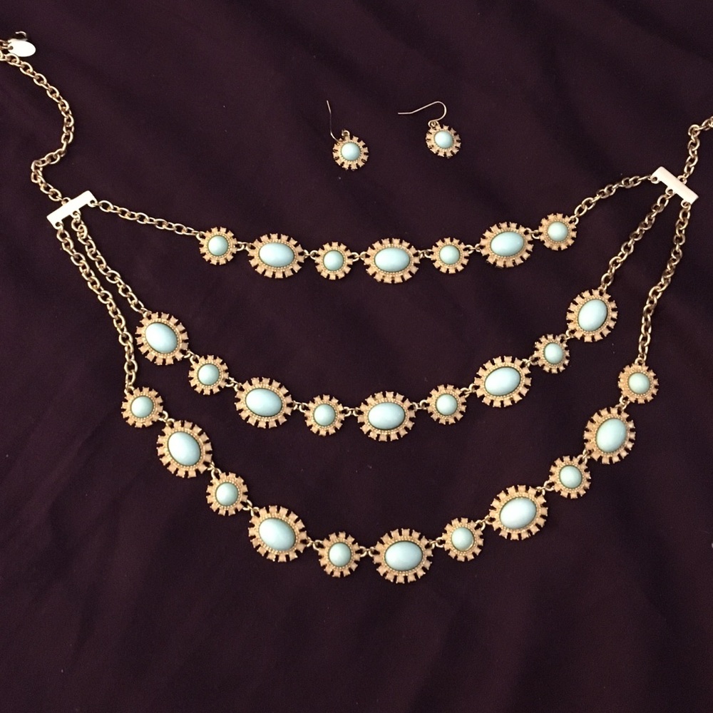 Turquoise and gold statement necklace & earrings