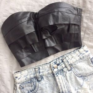 Black Leather Crop top