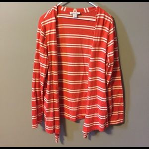 Coldwater Creek coral and white stripe cardigan