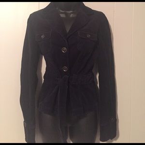 Loft Navy Velour Belted Blazer Jacket