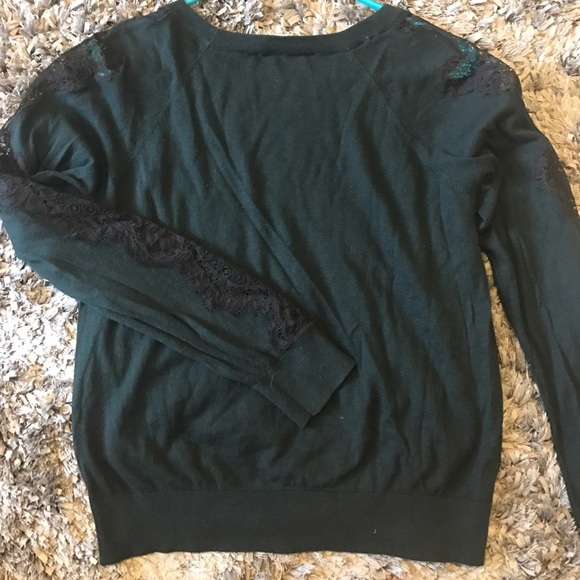 Ann Taylor forest green sweater with lace detail - Picture 2 of 2