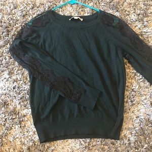Ann Taylor forest green sweater with lace detail