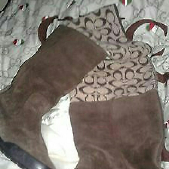 **SOLD*COACH BROWN SUEDE/WOOL MID CALF TATUM BOOTS - Picture 2 of 4