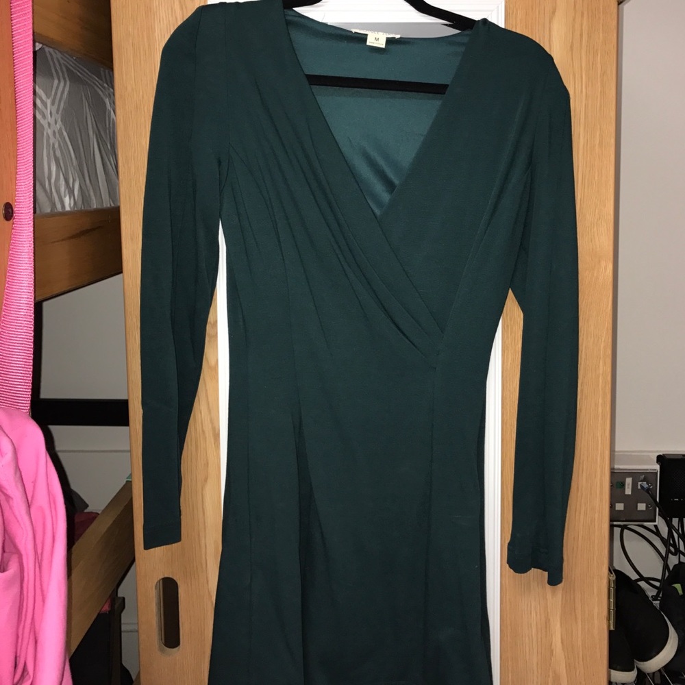 Forest green surplice body con dress