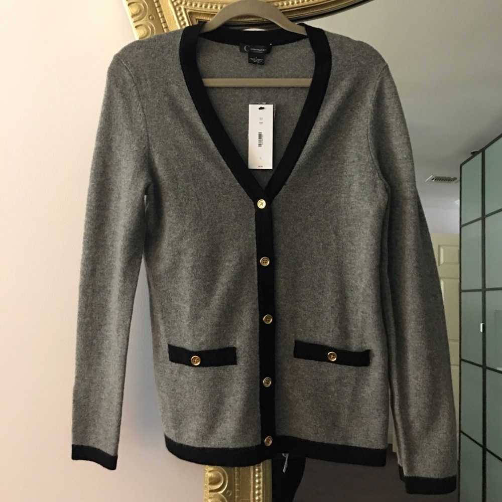 100 percent cashmere sweater grey with black trim