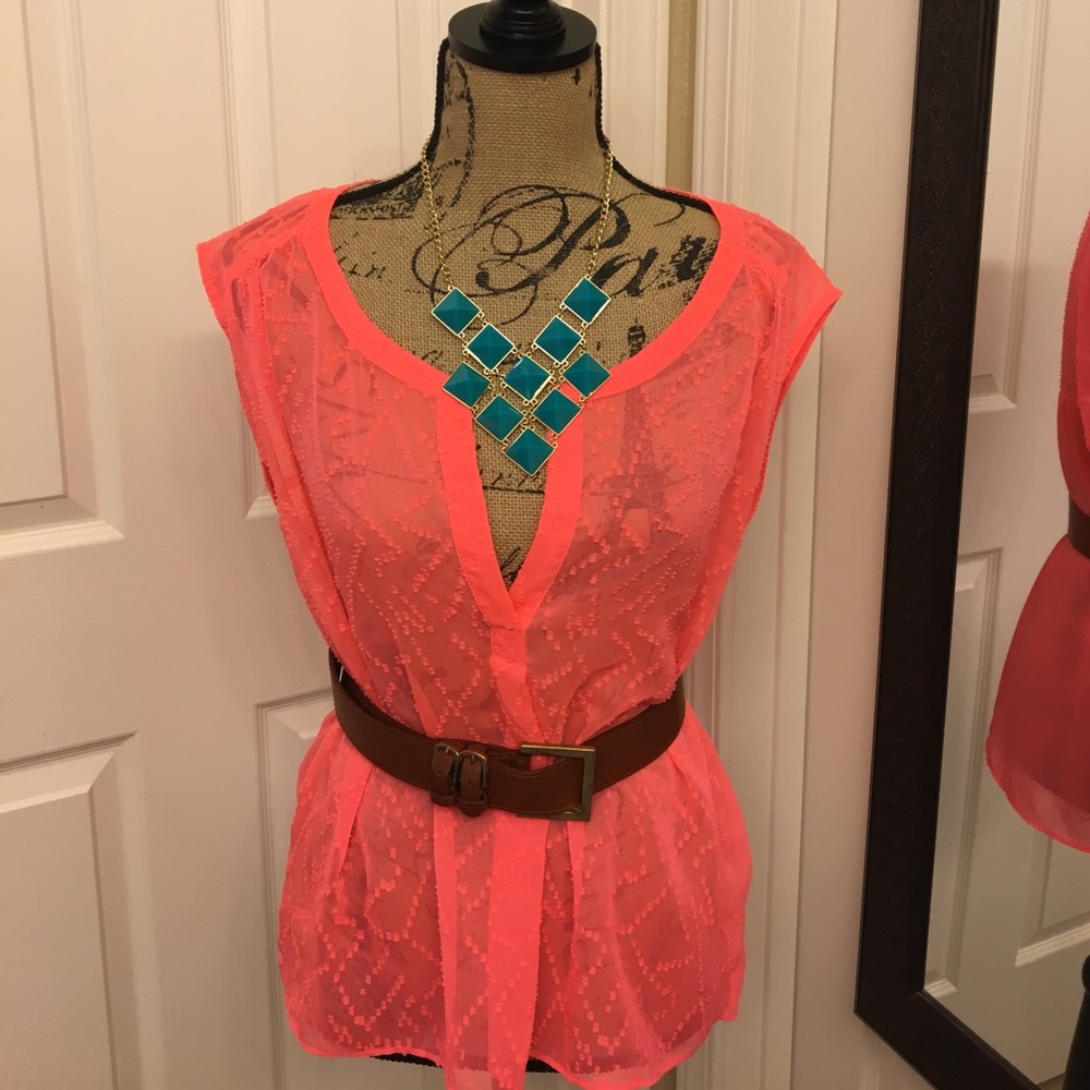 American eagle bright pink sheer top Large