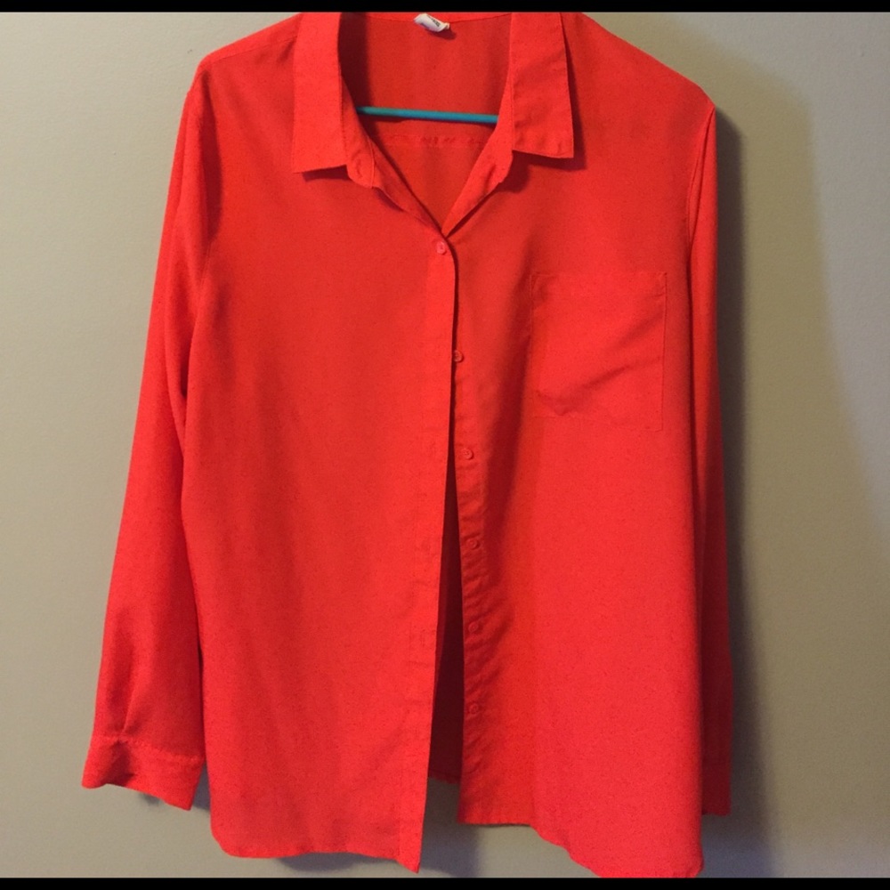 Old Navy orange red sheer button down blouse
