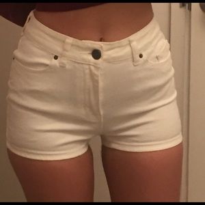 White denim High Rise Erin 5 Pocket Shorts