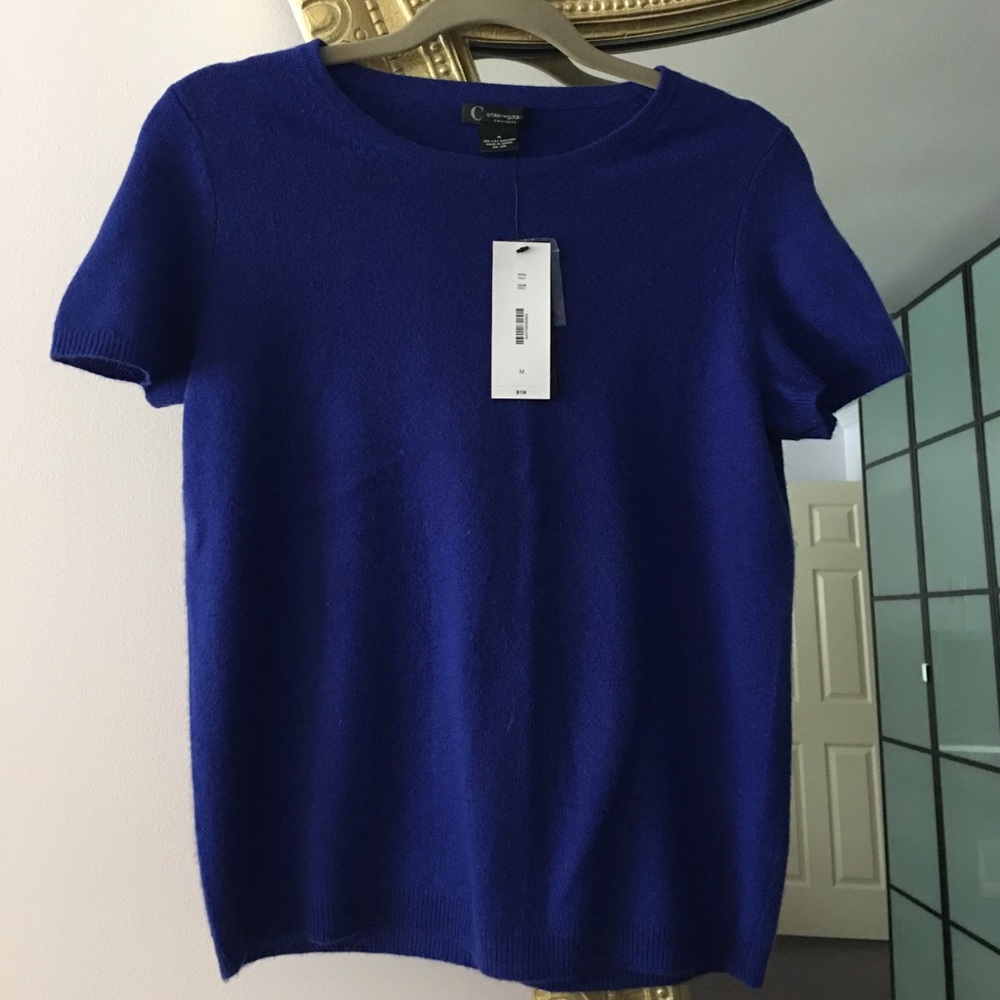 Gorgeous blue short sleeve cashmere sweater