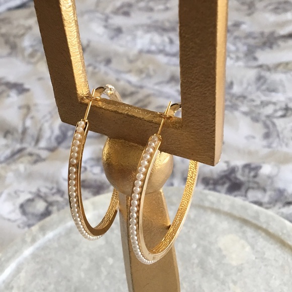 18K Gold Plated Pearl Gold Hoops - Picture 2 of 4