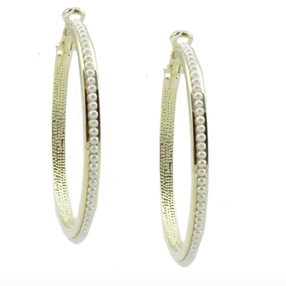 18K Gold Plated Pearl Gold Hoops - Picture 4 of 4