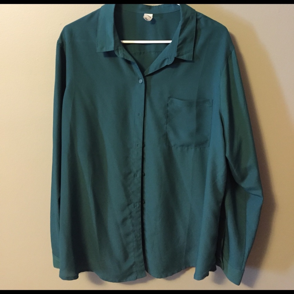 Old Navy turquoise sheer button down blouse