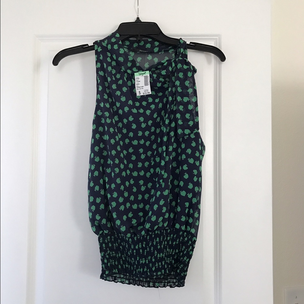 Apple and Navy Blouse with tie neck