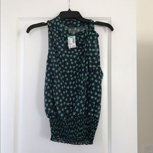 Apple and Navy Blouse with tie neck