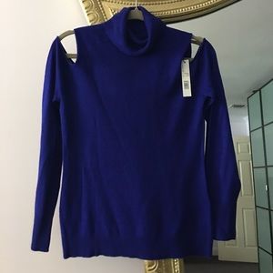 Gorgeous blue cold shoulder turtle neck sweater