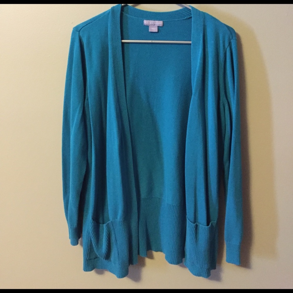 Laura Scott teal open front cardigan with pockets