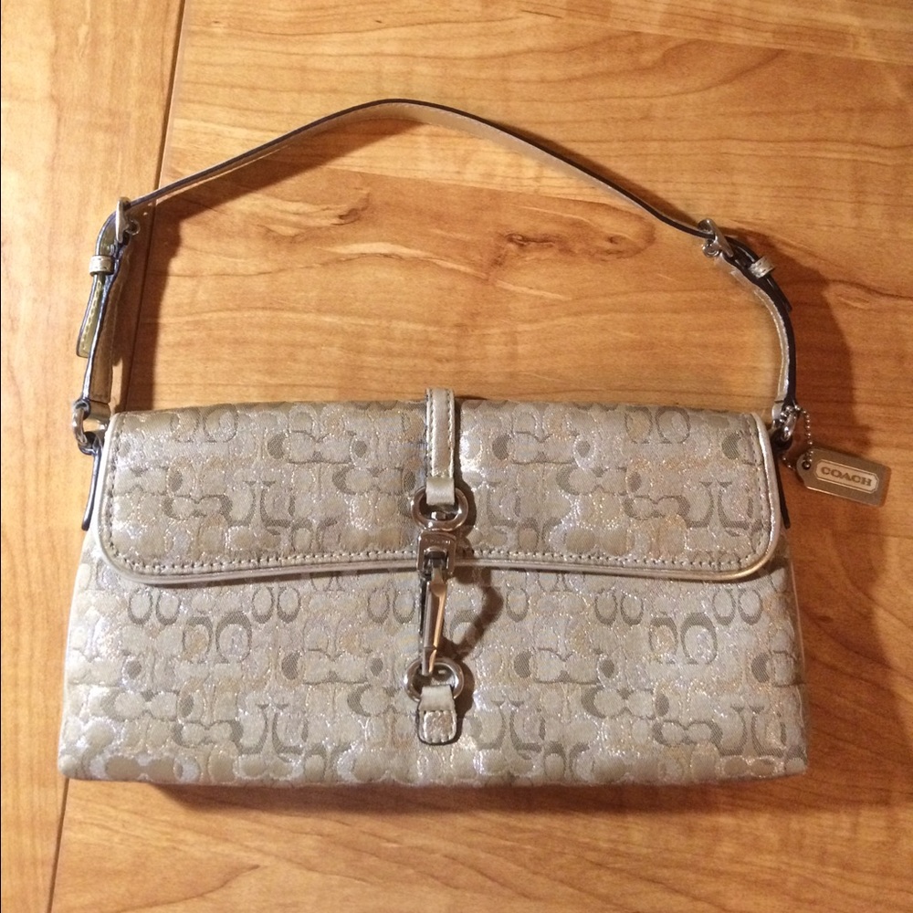 Coach Signature Metallic Gold Silver Clutch