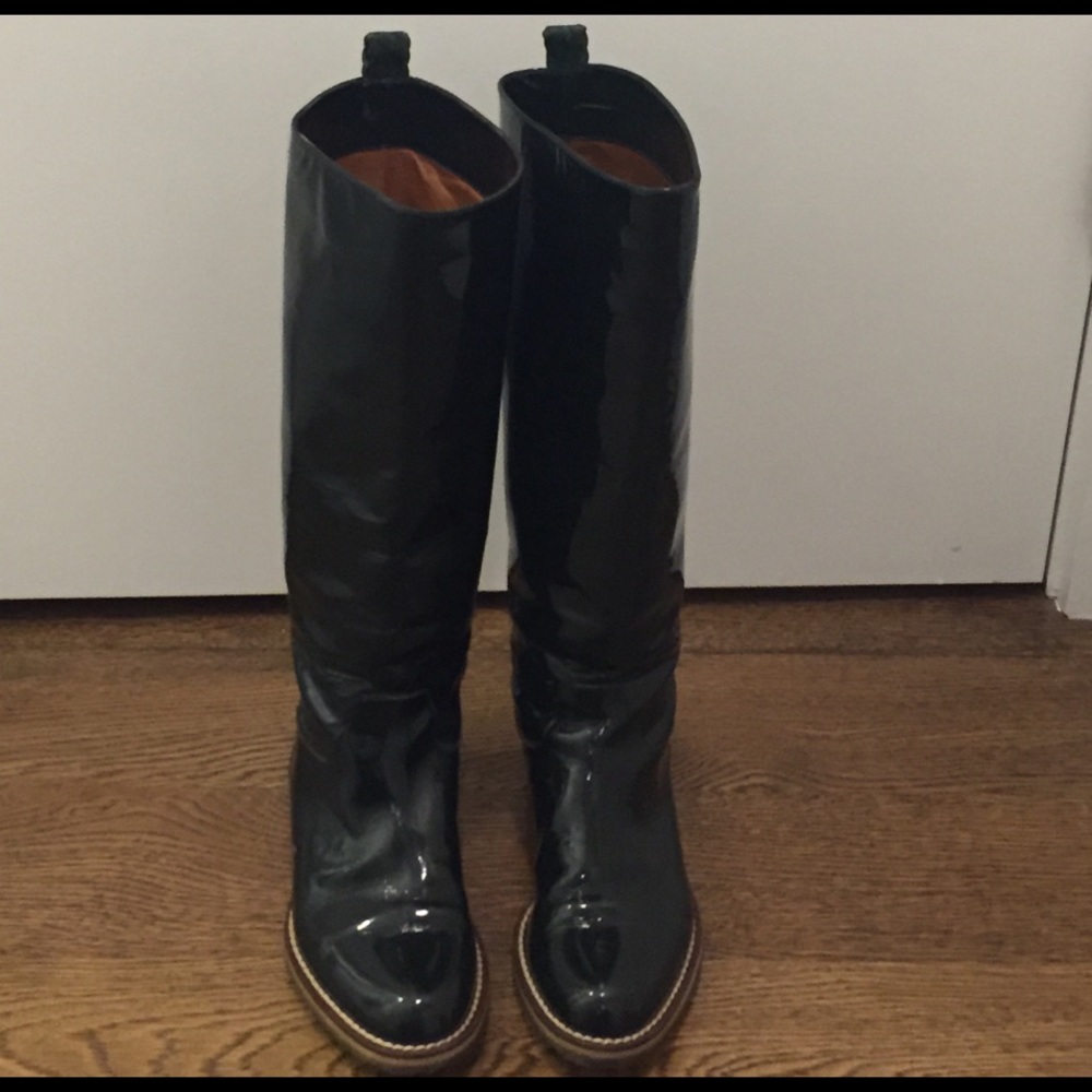 Dark green patent leather boots