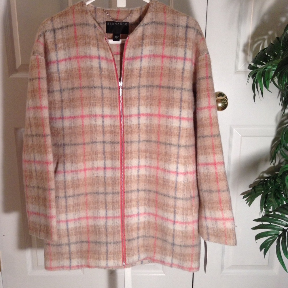 Bernardo Womens Plaid Zip Coat, Lg NWT