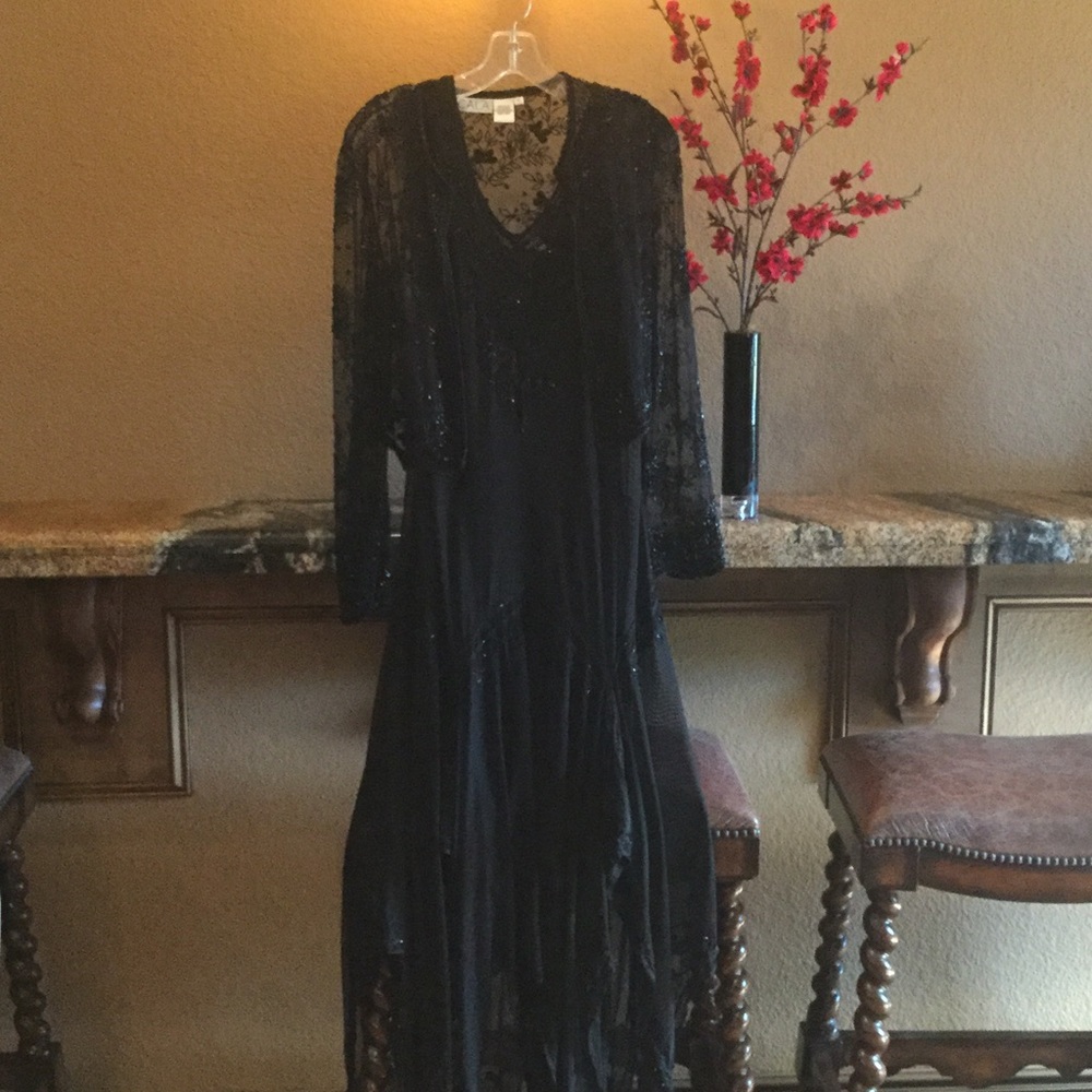 New York black beaded dress with beaded coverup
