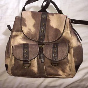Backpack convertible to purse- Brown cow pattern