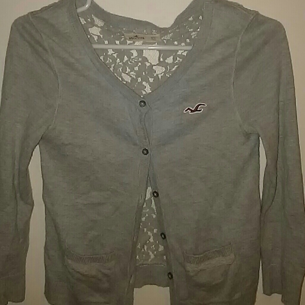 ?????Hollister blouse. Lace back.grey with silk.