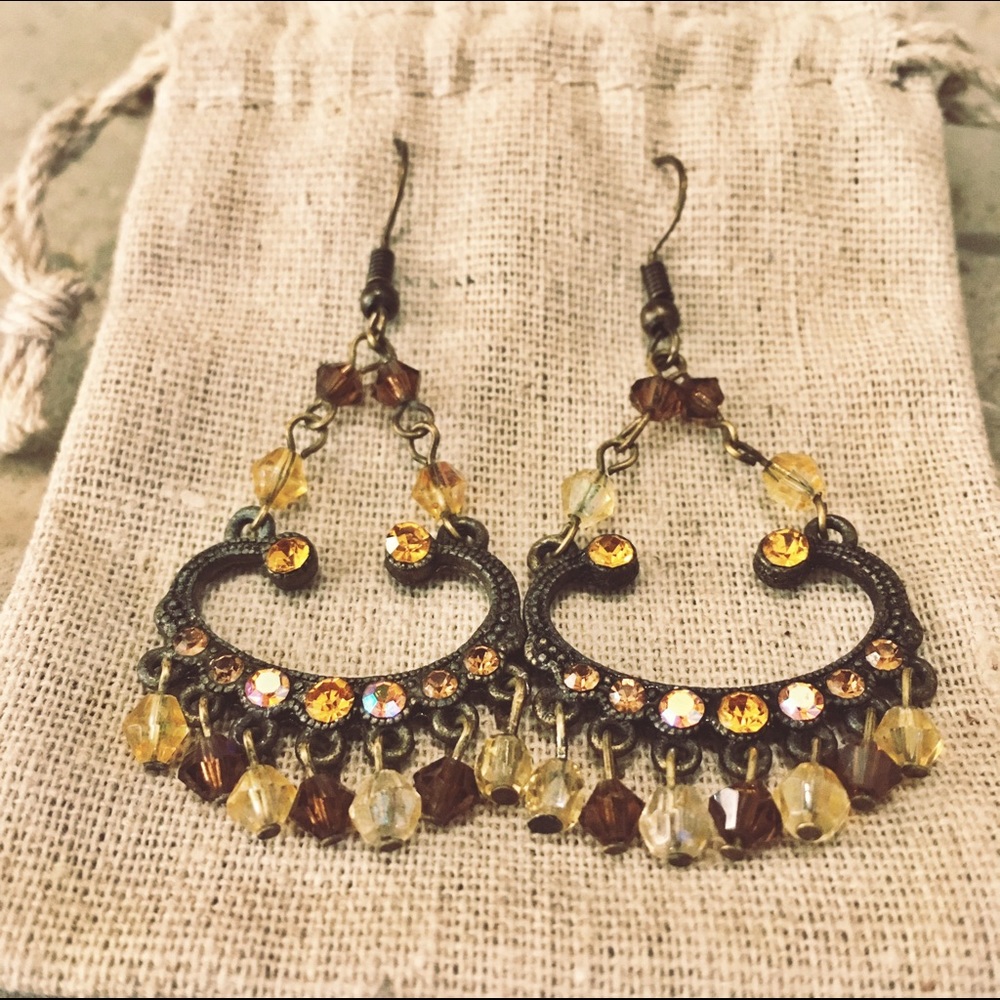 Brass & Bead Chandelier Earrings