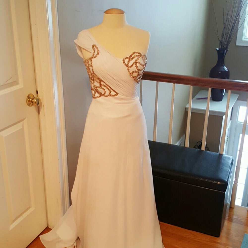 White and gold prom dress