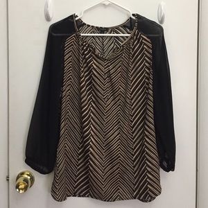 Chevron tunic top with sheer black sleeves