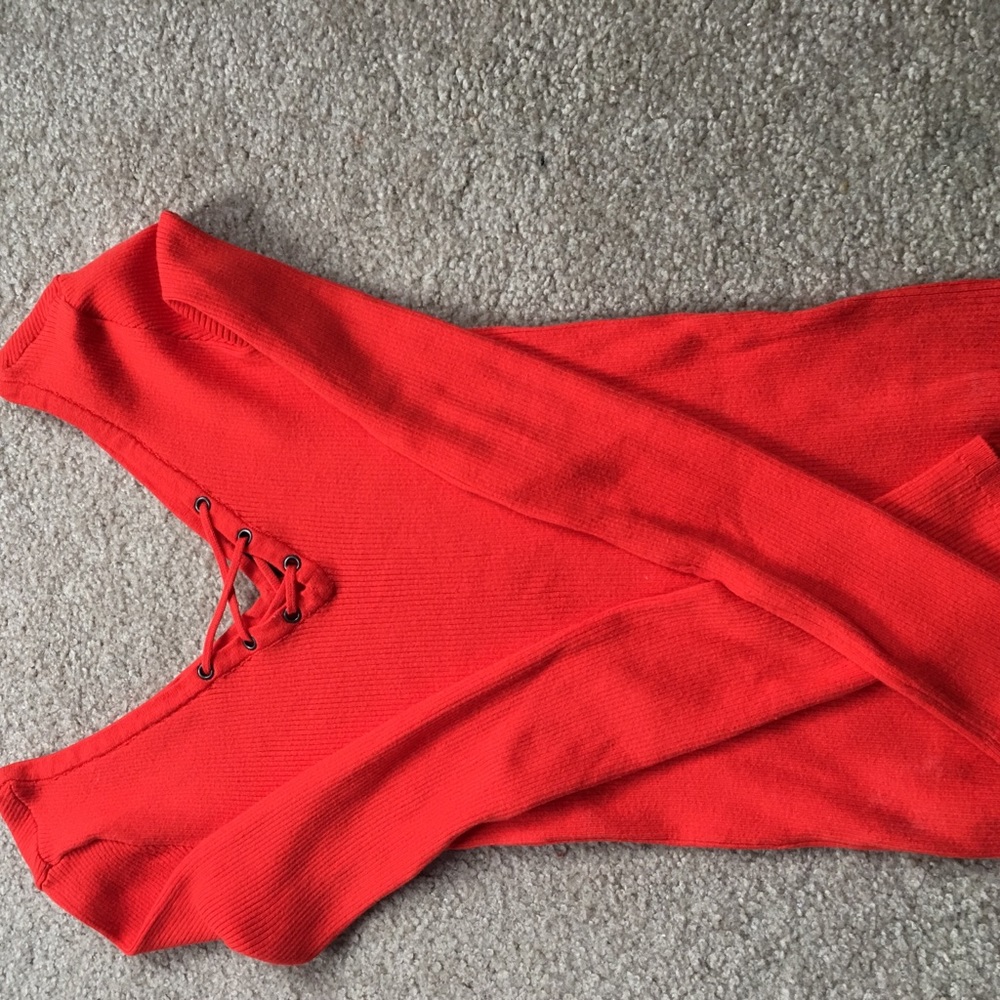 Beautiful bright color lace neck sweater