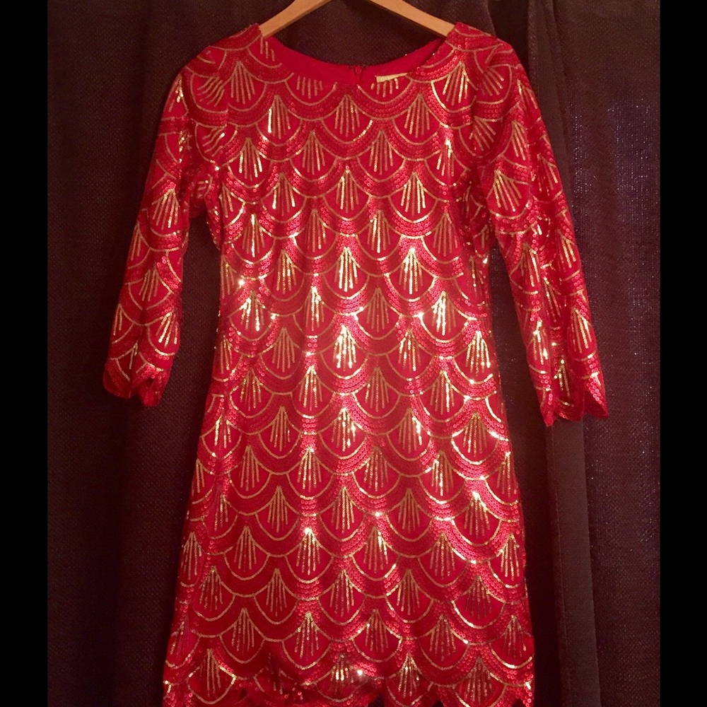 Red/ Gold Sequined Cocktail Dress