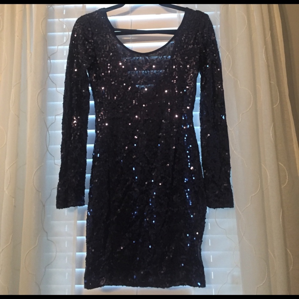 Super cool navy sequenced dress with low back