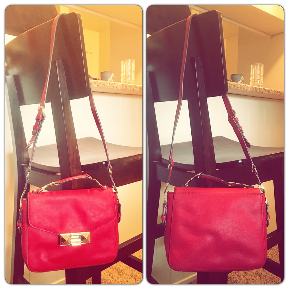 Ann Taylor Red Leather Studded Purse handbag - Picture 2 of 4