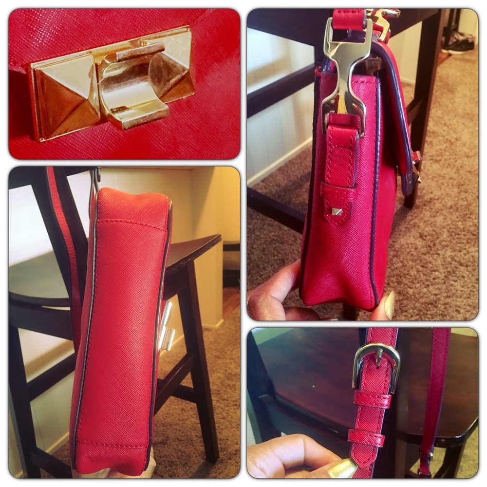 Ann Taylor Red Leather Studded Purse handbag - Picture 3 of 4