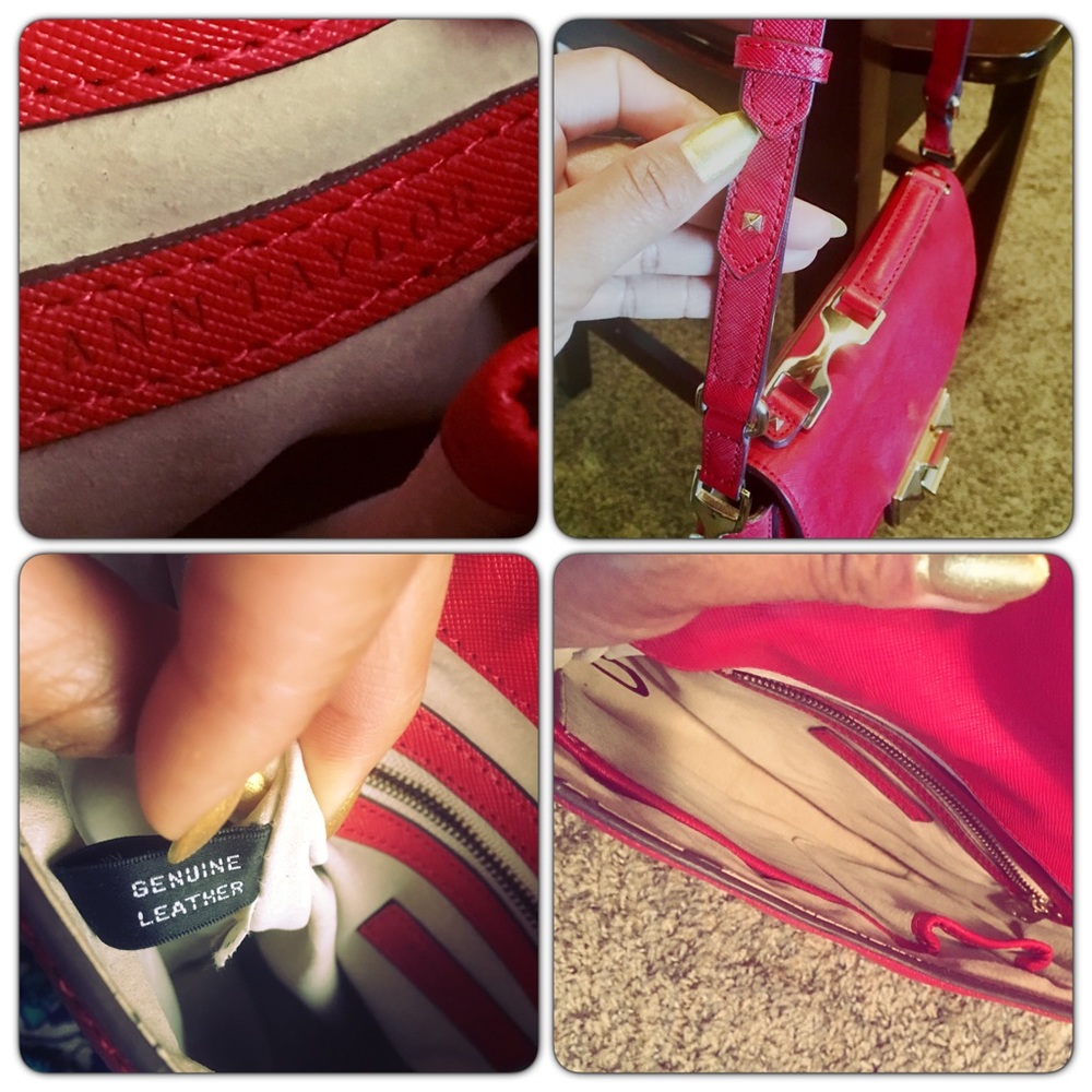 Ann Taylor Red Leather Studded Purse handbag - Picture 4 of 4
