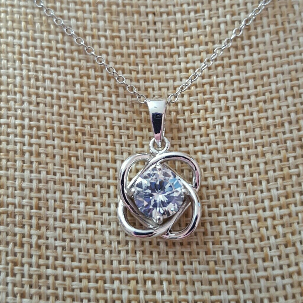 Signed Sterling Silver Love Knot CZ Necklace