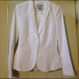 H&M White Linen Blazer Size 4 NWT